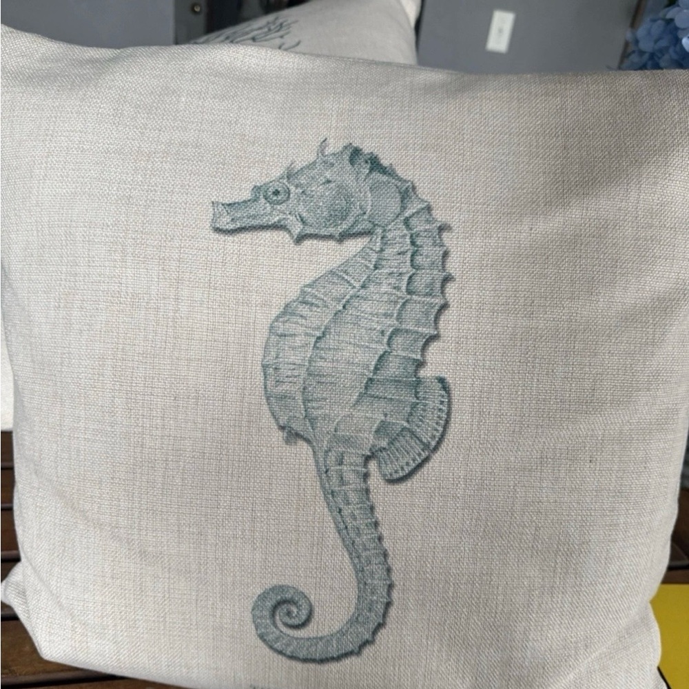 Coastal Throw Pillow Set Seahorse Coral Starfish Nautical Beach Decor - Picture 4 of 7